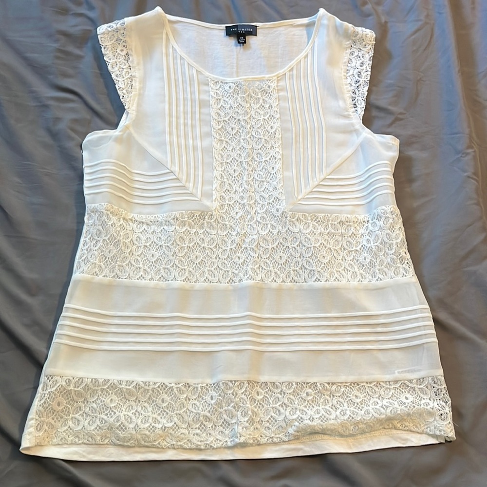 The Limited ivory sheer lace detail top XS